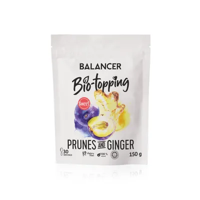 Vlákninový komplex BALANCER Bio-topping "Sušené švestky & Zázvor", sladké, 150 g