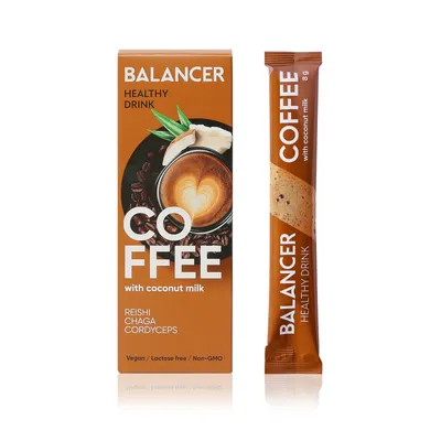 ხსნადი სასმელი BALANCER COFFEE "ყავა ქოქოსის რძეზე", 10 პაკეტი