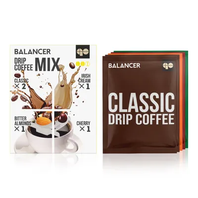 Čerstvě pražená přírodní mletá káva BALANCER „Mixed Flavours“, 5 drip sáčků
