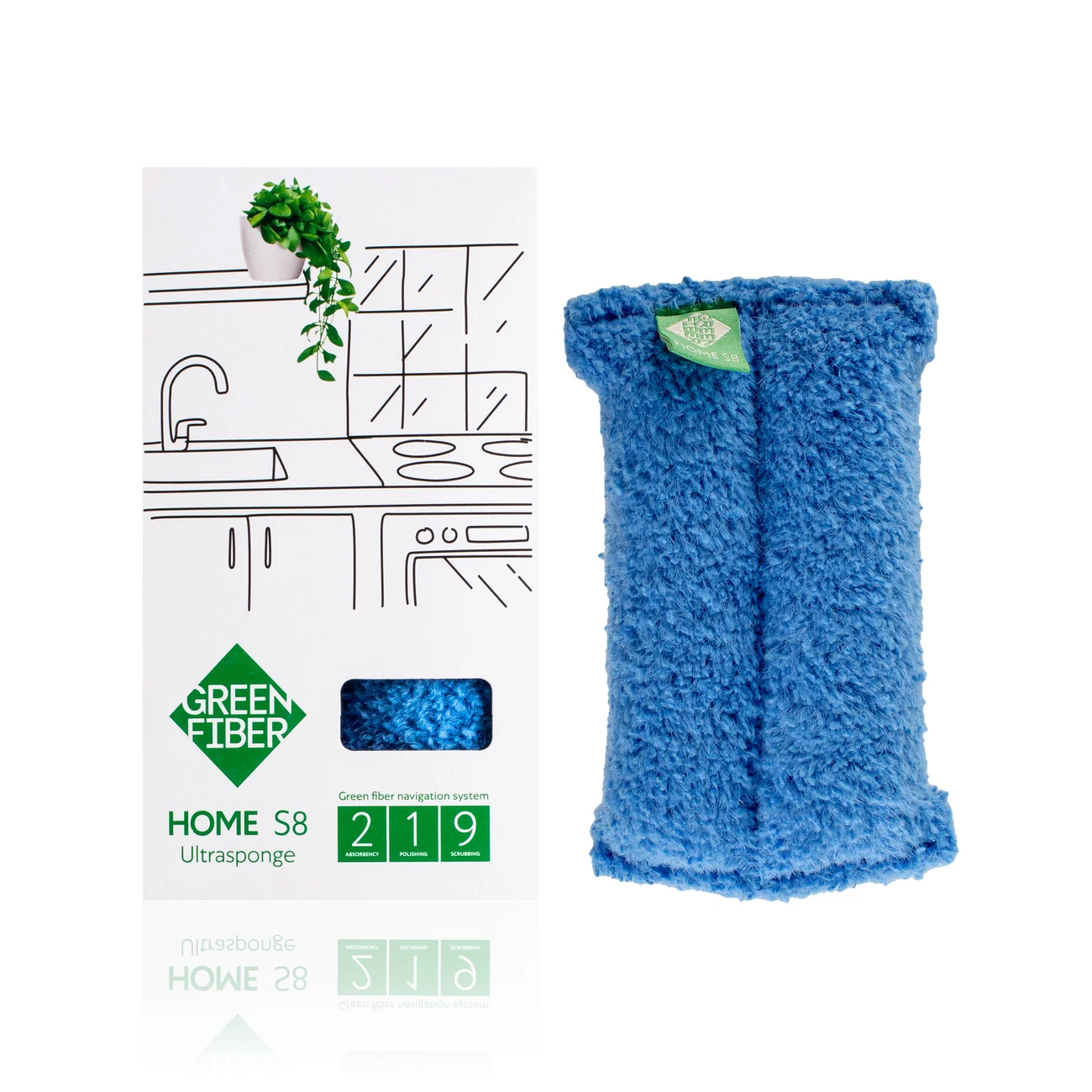 Green Fiber HOME S8 ฟองน้ำ อีนเวอล์เวอร์, สีฟ้า