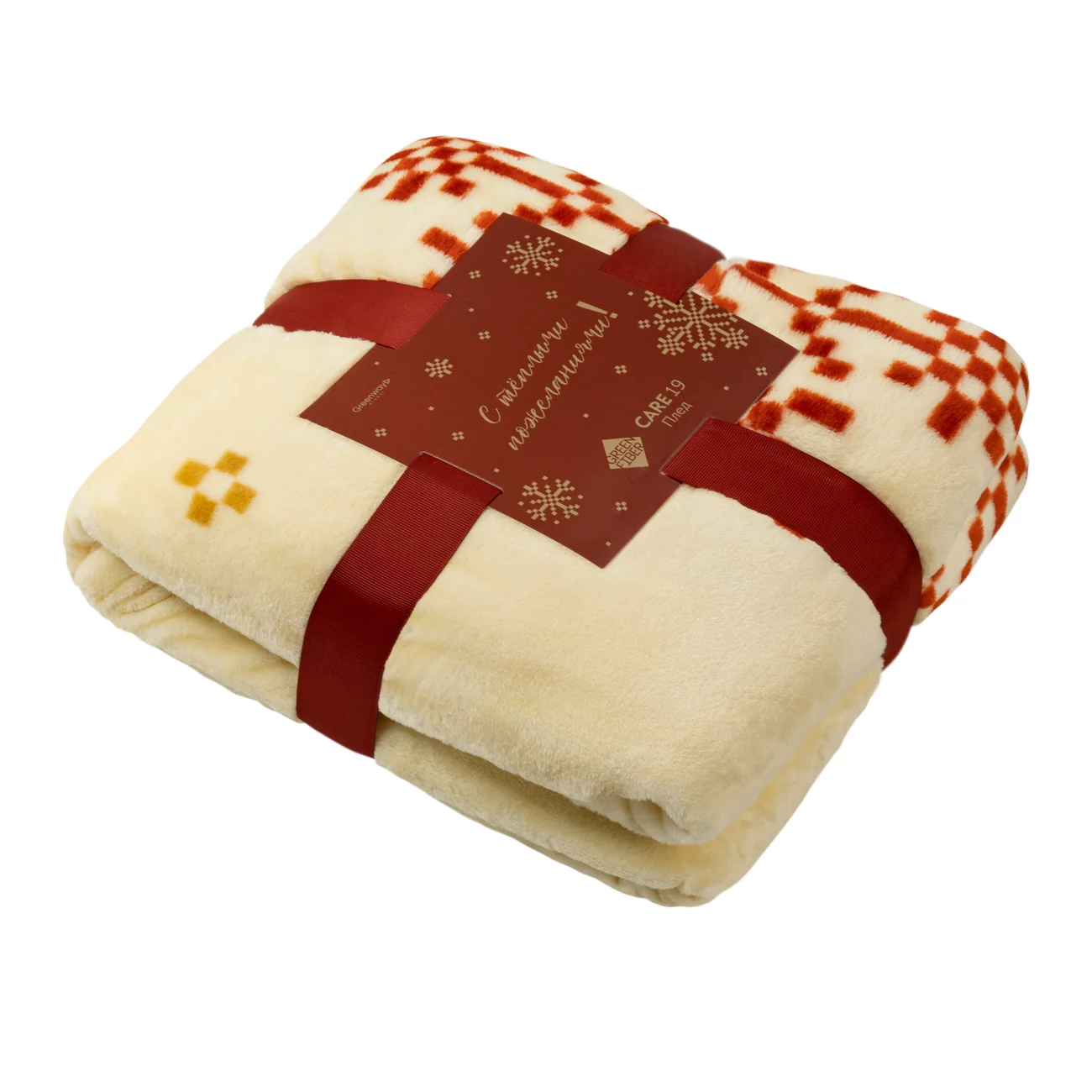 Plaid "Warm with love" Green Fiber CARE 19, beige with snowflake pattern