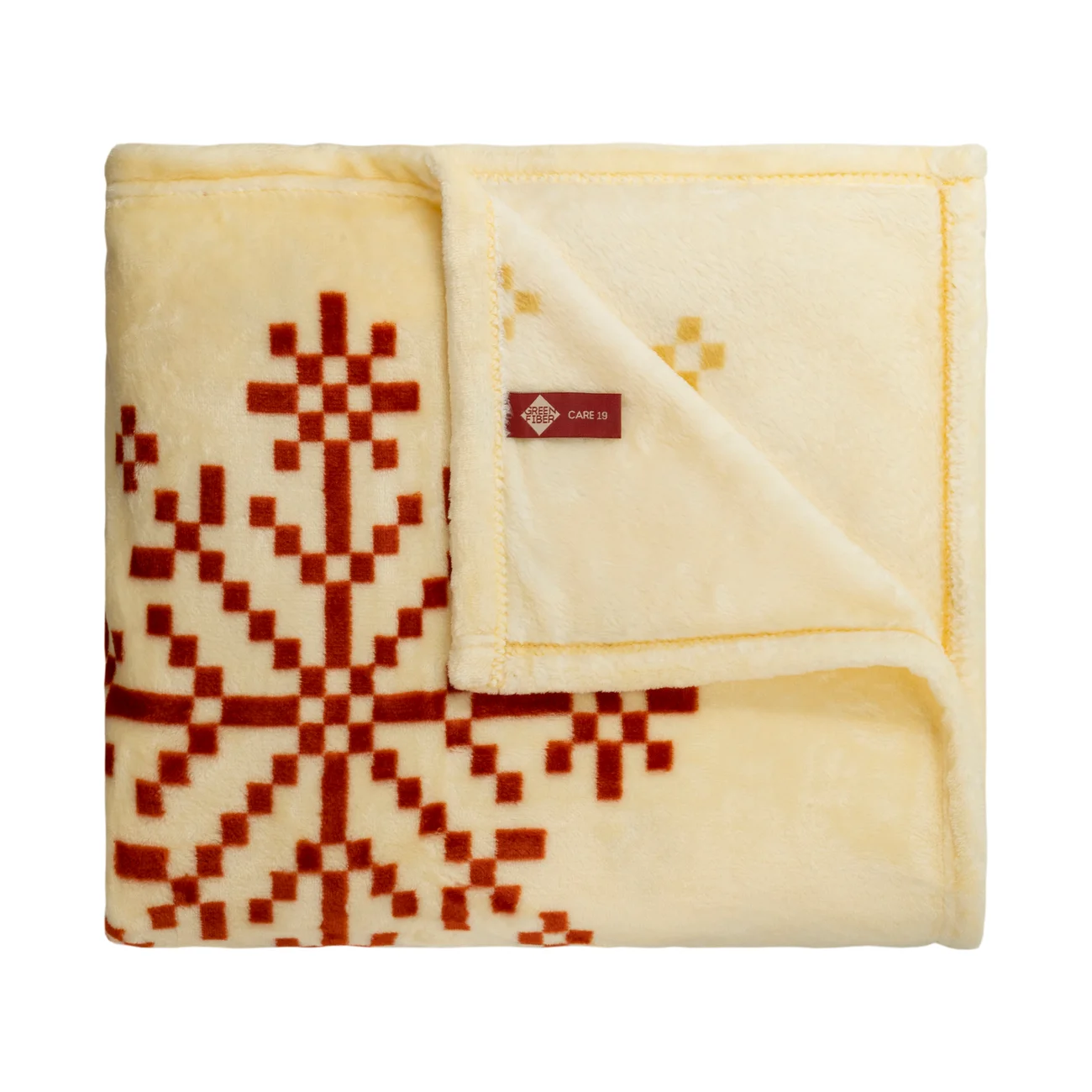 Plaid "Warm with love" Green Fiber CARE 19, beige with snowflake pattern
