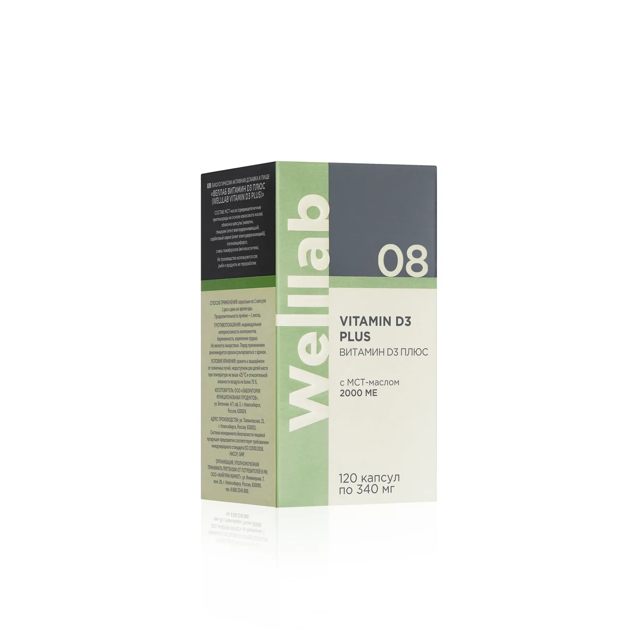 Dietary supplement with vitamin D3 2000 IU Welllab VITAMIN D3 PLUS, 120 capsules