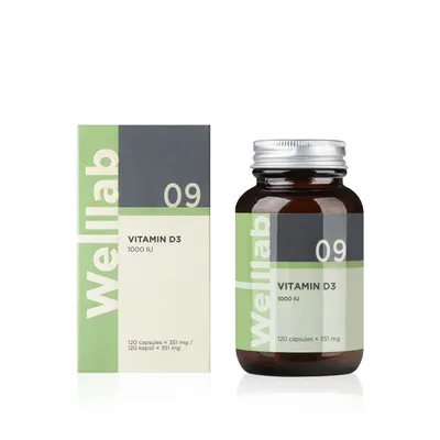 Doplněk stravy s vitaminem D3 1000 IU Welllab VITAMIN D3, 120 kapslí