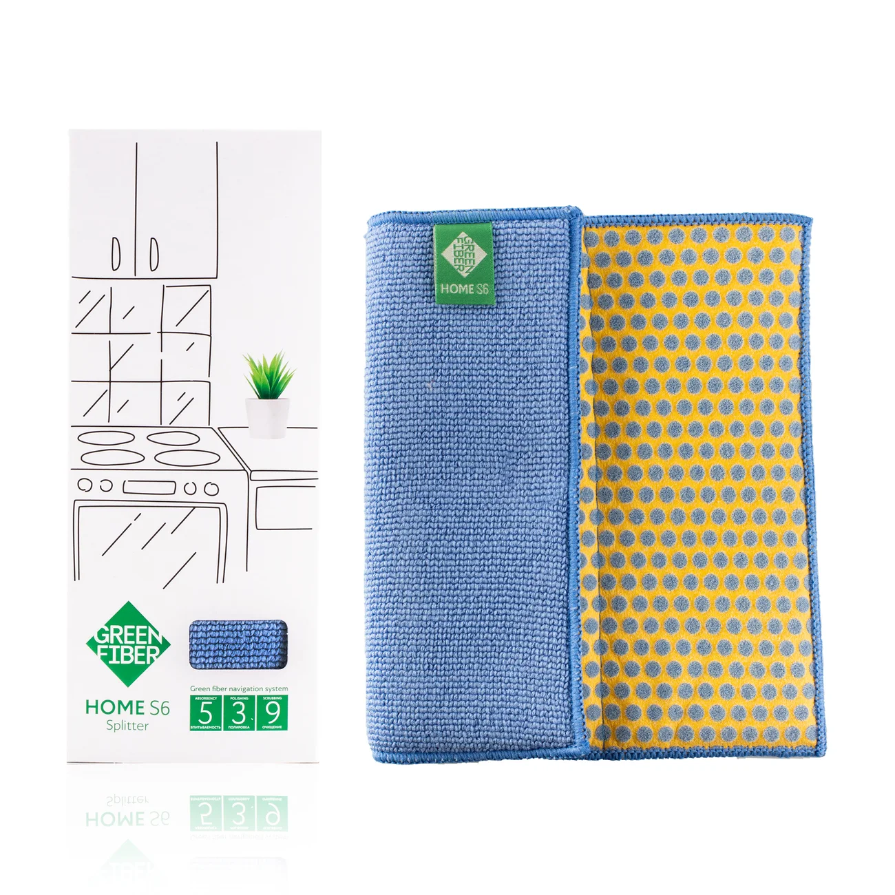 Green Fiber HOME S6 Splitter sponge double-sided for scrubbing and absorbing, blue