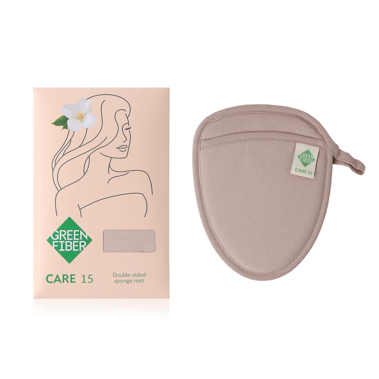Green Fiber CARE 15 Double-sided sponge mitten, beige